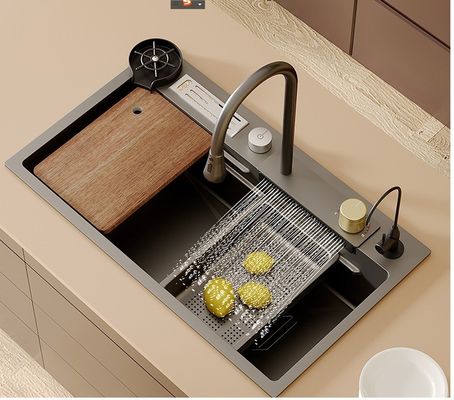 Waterval kraan kast Basins 75 * 45 roestvrij staal handgemaakte keuken ondergrondse gootsteen