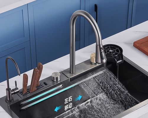 Waterval kraan kast Basins 75 * 45 roestvrij staal handgemaakte keuken ondergrondse gootsteen