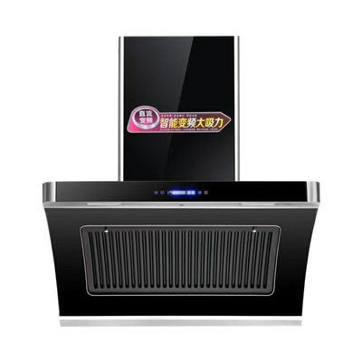 220V drukknop Slanted Black Glass Cooker Hood voor keuken Huishoudelijk bereik