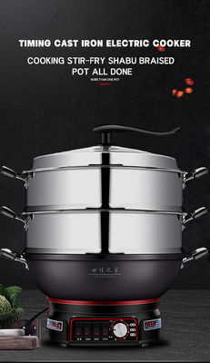Geharmoniseerde glazen deksel gietgieten Aluminium Skillet Pan Electric Hot Pot Multi Function 220V