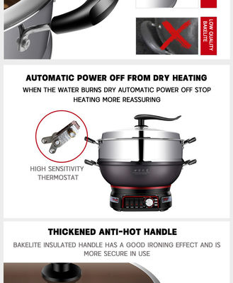 Geharmoniseerde glazen deksel gietgieten Aluminium Skillet Pan Electric Hot Pot Multi Function 220V