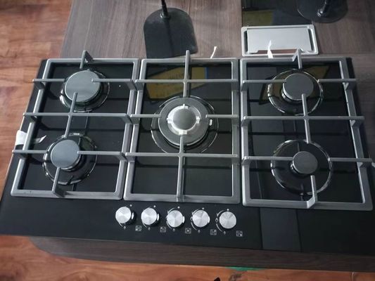 5 Brander gas kookplaat met automatische ontsteking en ingebouwd in gehard glas gaskachel
