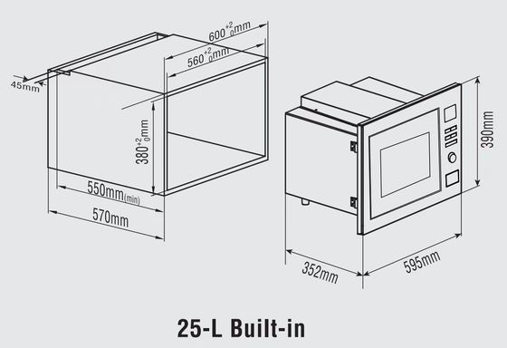 BD--1 Elektrische tafelband microwaveoven met grill 800W 20L Zwart