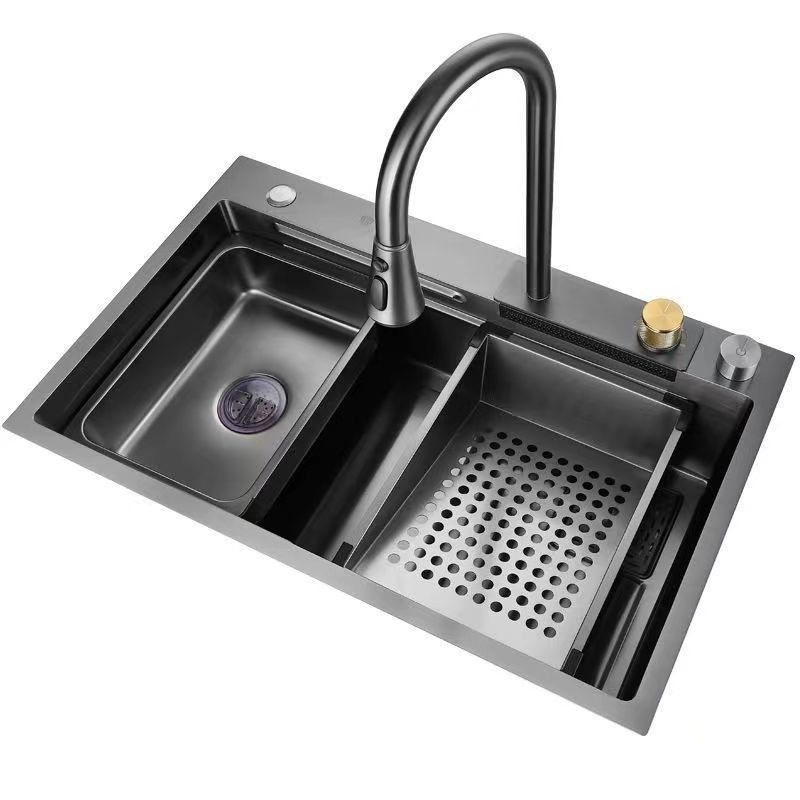 Rechthoekig wasbakje in één keuken wasbak met aftrekkraan waterval keuken afvoer