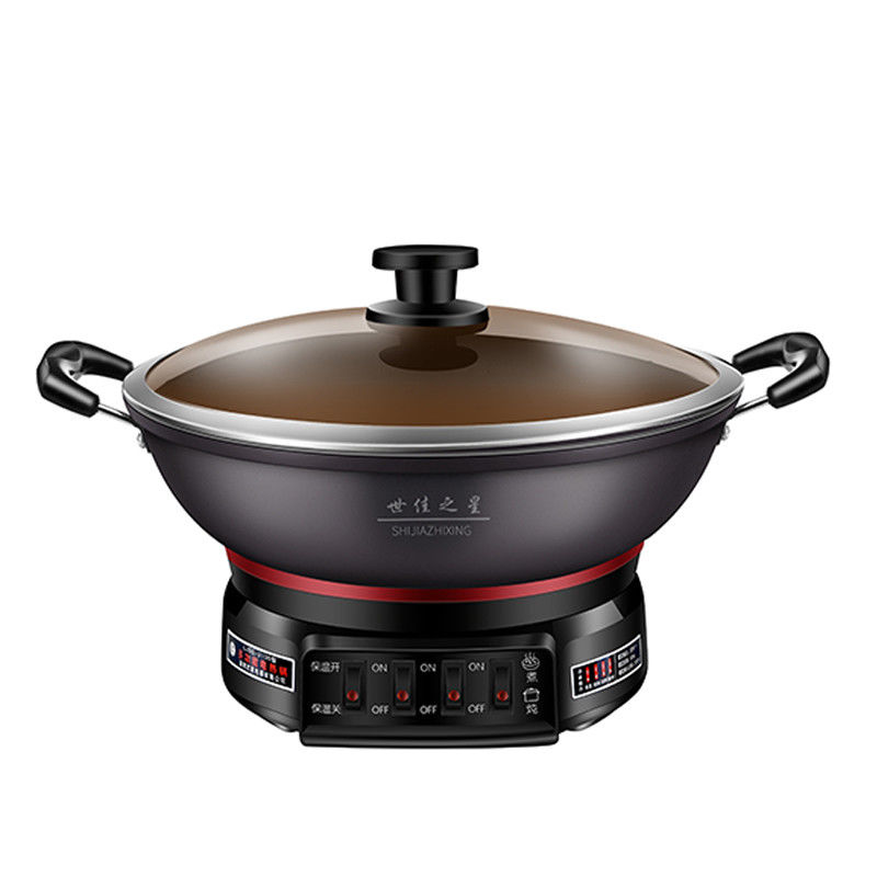 Geharmoniseerde glazen deksel gietgieten Aluminium Skillet Pan Electric Hot Pot Multi Function 220V